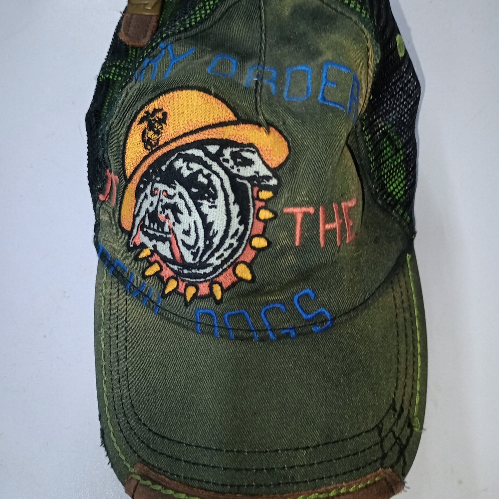 True Religion Hat Men's One Size Leather Embroidered Bulldog Y2k Devil Dogs Rare